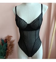 Valentina Zigzag Yumuşak Tül Detaylı Kadın Fantezi Bodysuit-SİYAH