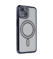 Apple İphone 14 Kılıf Joke Simli Magneticsafe Kılıf - Lacivert
