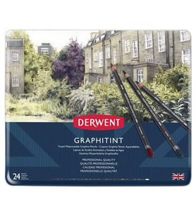 Derwent Graphitint Suda Çözünebilen Renkli Çizim Kalemi Seti 24'lü Teneke Kutu 
