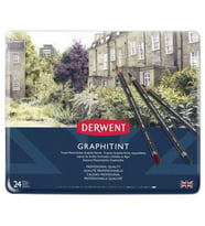 Derwent Graphitint Suda Çözünebilen Renkli Çizim Kalemi Seti 24'lü Teneke Kutu 