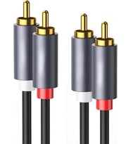Ses Kablosu Altın Uçlu Yüksek Ses Kalitesi AUX 3.5mm RCA Kablo Subwoofer Amfi TV Ses Sistemi ile Uyumlu Dayanıklı PVC, Audio Kablo, Siyah (2metre)