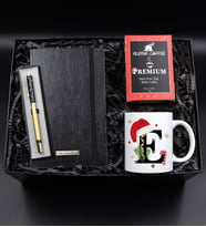 Yılbaşına Özel Siyah Defter & Kutulu Gold Siyah Roller Kalem & Alerya Yılbaşı Premium Filtre Kahve & Yılbaşı Harf Kupa Hediye Seti