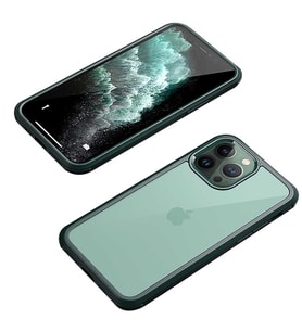 iPhone 12 Pro Max Kılıf Dor Silikon 360 Temperli Cam Kapak (Yeşil)