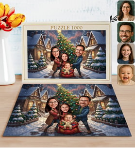 BK Gift Kişiye Özel Aile Yılbaşı Karikatür Tasarımlı 1000 Parça Profesyonel Puzzle-5, 1000 Puzzle, Yeni Yıl Hediyesi, Yılbaşı Hediyesi
