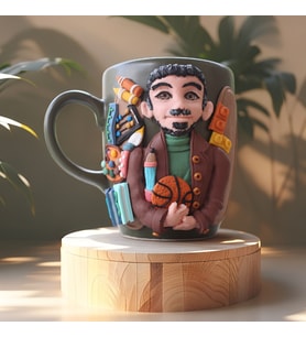 KİŞİYE ÖZEL ÖĞRETMEN HEDİYESİ, 3D KABARTMALI EL YAPIMI ESMER ERKEK ÖĞRETMEN KUPA BARDAK (Çok Renkli)