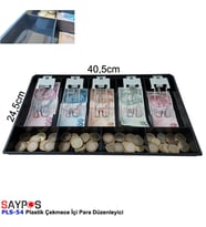 Rampalı Plastik Çekmece Içi Para Düzenleyici 5 Banknot 4 Bozuk Para Gözlü 40,5 X 24,5 X 3,5cm