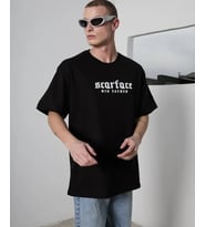 pilelistore- Unisex Bisiklet Yaka Baskılı Oversize T-Shirt - Siyah