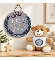 Kişiye Özel Bebek Kapı Süsü (Peluş Ayıcık Hediyeli) – Baby Shower / Hastane Odası