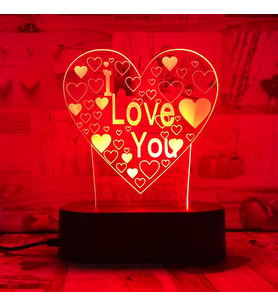 I Love You Temalı Pleksi Gece Lambası (Siyah)