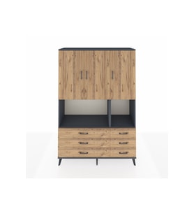 Hyperion Gardrop 6 Raflı 6 Çekmeceli 3 Kapaklı 132x44x195 Antrasit-Çam
