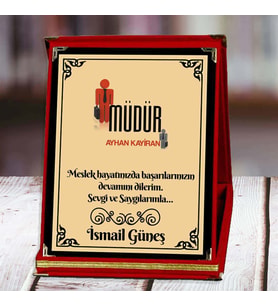 Müdür Baskılı Plaket (4. Tasarım)  Kişiye Özel (Kırmızı)