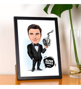Kişiye Özel Ses Sanatçısı Erkek Karikatürlü Resim Çerçevesi