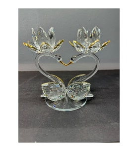 Dekoratif Kristal Cam Ikili Lotus Kuğulu Kalp Şamdan Gold