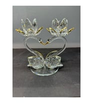 Dekoratif Kristal Cam Ikili Lotus Kuğulu Kalp Şamdan Gold