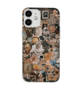 Iphone 12 Uyumlu Aesthetic Sanatsal Kolaj Desenli Şeffaf Telefon Kılıfı