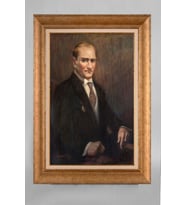 Altın Varaklı Çerçeveli Paspartulu Atatürk Tablo a89 (Gold)