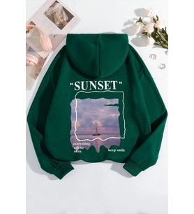 Unisex Sunset Baskılı Sweatshirt (Yeşil)