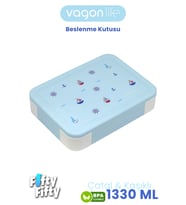 1330 ML Tek Kat 6 Bölme Çocuk Beslenme Kutusu Çatal / Kaşık / Sos Kaseli -FFB1265 (Mavi)