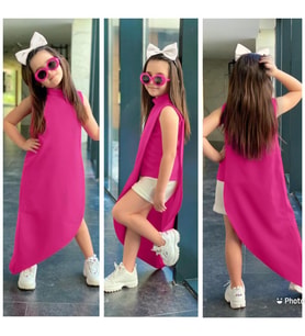 MODAVALS KIZ ÇOCUK FUŞYA HÜRREM KUMAŞ ASİMETRİK TUNİK ALT ÜST TAKIM 847126935
