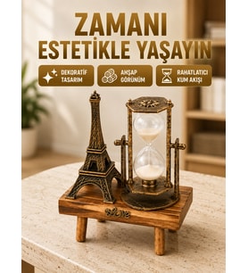 Ahşap Gövdeli Dekoratif Kum Saati – Masa Üstü El Sanatı Aksesuarı