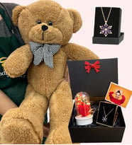 Premium Hediye Seti - Büyük Boy Kahve Peluş Ayıcık ve Fotoğraflı Hediye Kutusu (Model 2)