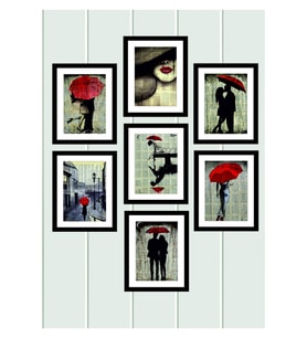 7 Parça Ev Dekorasyon Pembe Çerçeve Görünümlü Arkası Yapışkanlı Çoklu Mdf Tablo Set