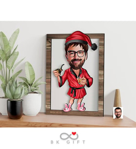 BK Gift Kişiye Özel Yeni Yıl Karikatürlü 3D Ahşap Tablo-8