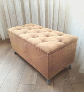 Lüks Sandıklı Kapitoneli Ayakucu Puf Bench 100 cm Gümüş Ayak (Vizon)