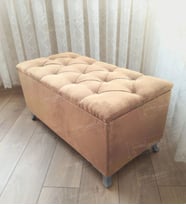 Lüks Sandıklı Kapitoneli Ayakucu Puf Bench 100 cm Gümüş Ayak (Vizon)
