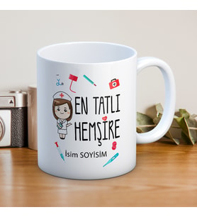 EN TATLI HEMŞİRE BASKILI KUPA BARDAK (KİŞİSELLEŞTİRİLEBİLİR)