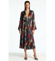 Roxela Desenli Uzun Saten Sabahlık / Kimono