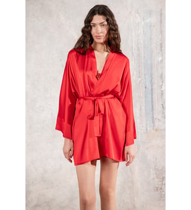 Fumee Kırmızı Kısa Saten Sabahlık / Kimono