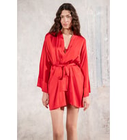 Fumee Kırmızı Kısa Saten Sabahlık / Kimono