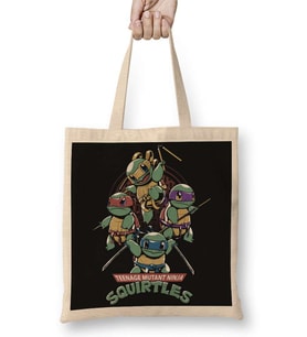 Squirtles Ninja Kaplubağlar Bez Çanta Uzun Saplı