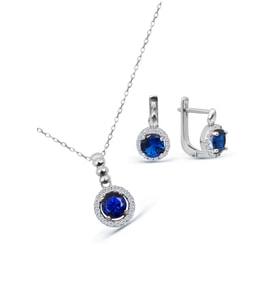 925 Ayar Gümüş Mavi Taşlı Minimal Set - S013502