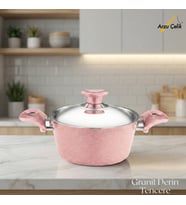 ARZU ÇELİK 18 Cm Granit Derin Tencere Çelik Kapak - Pembe