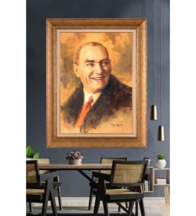 Altın Varaklı Çerçeveli Paspartulu Atatürk Tablo nh47 (Gold)