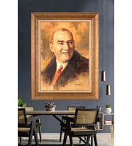 Altın Varaklı Çerçeveli Paspartulu Atatürk Tablo nh47 (Gold)