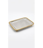 Gold Örgü Kenarlı Lazer İşlemeli Paslanmaz Metal Sunum Tepsi (41x31 cm)