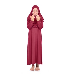 Pratik Çocuk Namaz Elbisesi 8-12 Yaş Kırmızı