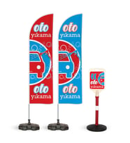 Oto Yıkama v2 Temalı 2 Adet Yelken Bayrak ve 1 Bariyer Duba Takımı  