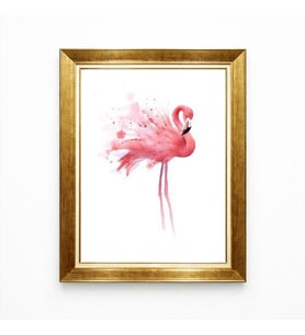 Tablore Altın Çerçeveli Pembe Flamingo Suluboya Modern Kanvas Tablo - Çocuk Odası ve Salon Duvar Dekoru