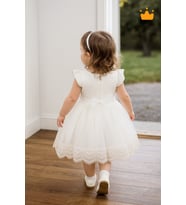 0-24 Ay Gofre Tül Etekli Kız Bebek Çocuk Abiye Bayramlık Elbise Saç Bandı Set Pe