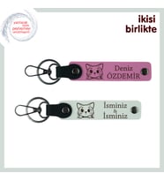 Sevgiline ve Minik Patisine Anlamlı Hatıra, Deri Anahtarlık 2’li Set, Pembe-Beyaz