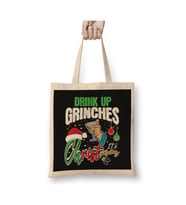 Drink Up Grinches Its Christmas Knit Yılbaşı Beyaz Bez Çanta Uzun Saplı Alışveriş Çantası