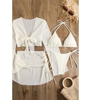 Angelsin Bağlamalı Alt Üst Pareo Üçgen 4'lü Brezilya Bikini Takım Set(Çıkartılabilir Kaplı)