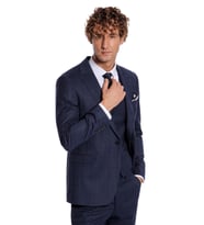 Ekose Desenli Yelekli Slim Fit Lacivert Erkek Takım Elbise - Wessi