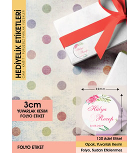 Pembe Gül Etiket Modeli, Ürünlerinize Öze 3cm - 130 Adet Folyo Sticker
