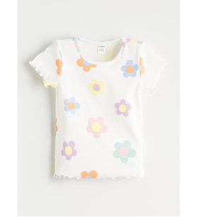 LCW Kids Ekru Çiçek Baskılı Kız Çocuk Tişört