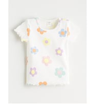 LCW Kids Ekru Çiçek Baskılı Kız Çocuk Tişört